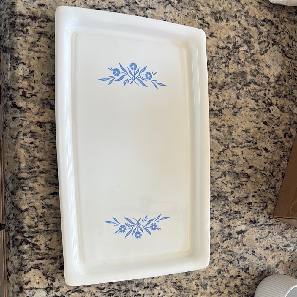 Vintage Corning Ware broil bake tray with Blue cornflower Design